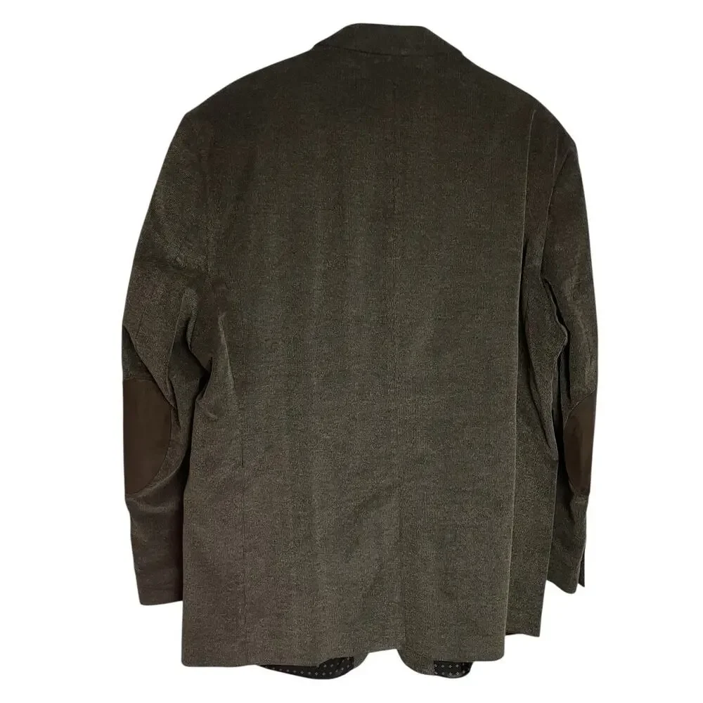 Chaps Blazer Sport Coat Mens 50R Greenish Brown Cotton Elbow Patch 2 Button Vent